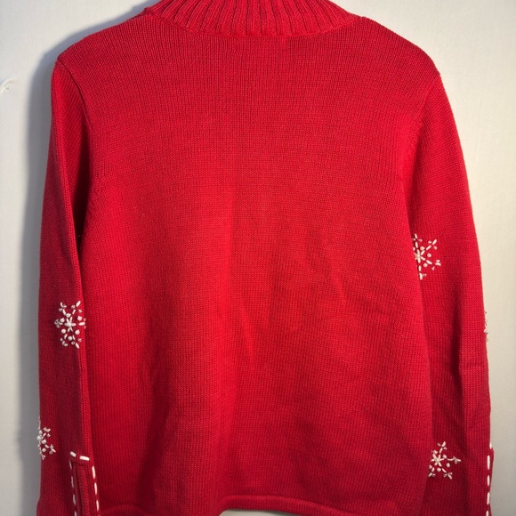 Red Christmas Snowflake Embroidered Sweater Cardigan Medium - Picture 4 of 9